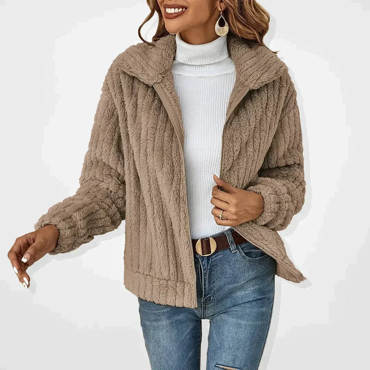 Women's Oversized Fluffy Zip-Up Sherpa Cardigan Jacket
