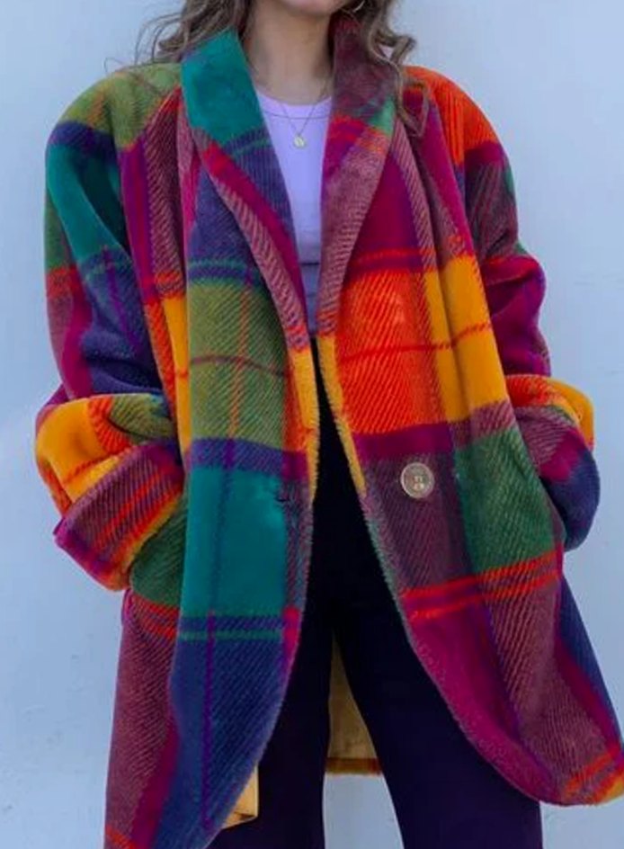Women's Oversized Long Colorful Plaid Coat