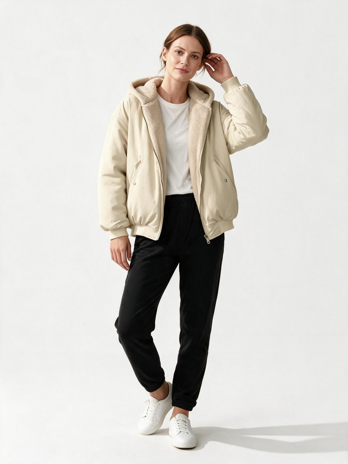 Women's Oversized Winter Jacket with Hood and Teddy Lining