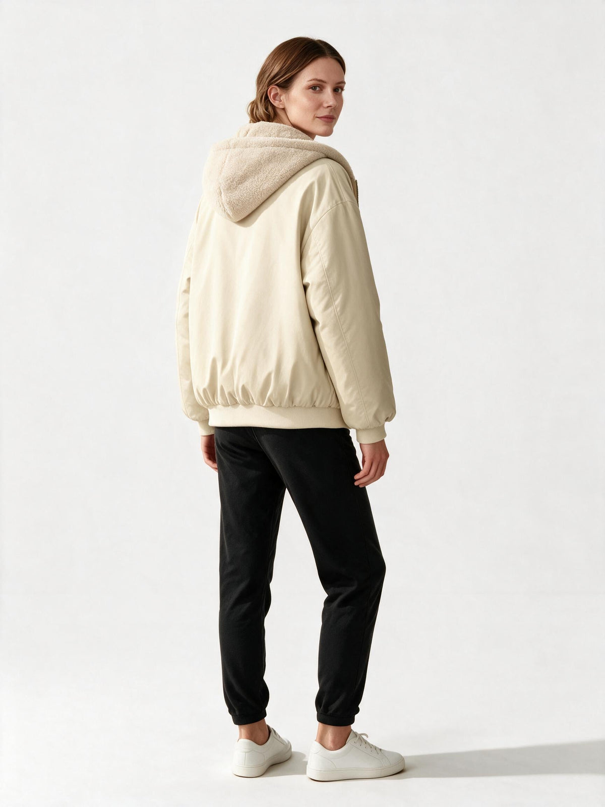 Women's Oversized Winter Jacket with Hood and Teddy Lining