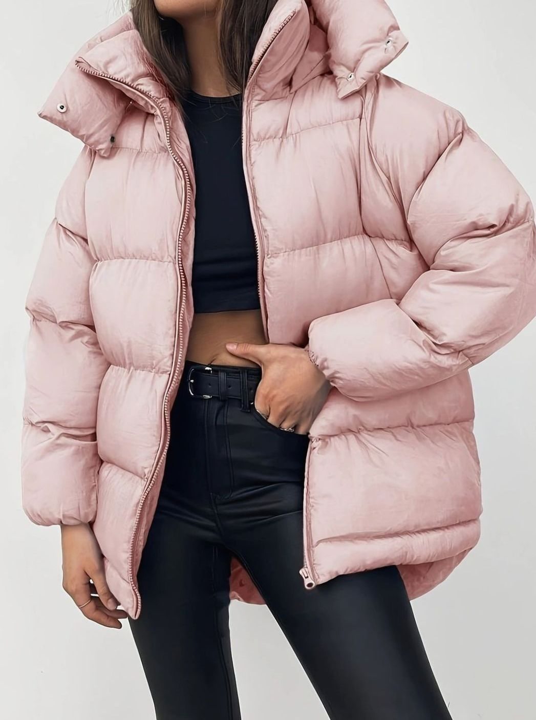Women's Oversized Zip-Up Stand-Collar Puffer Jacket
