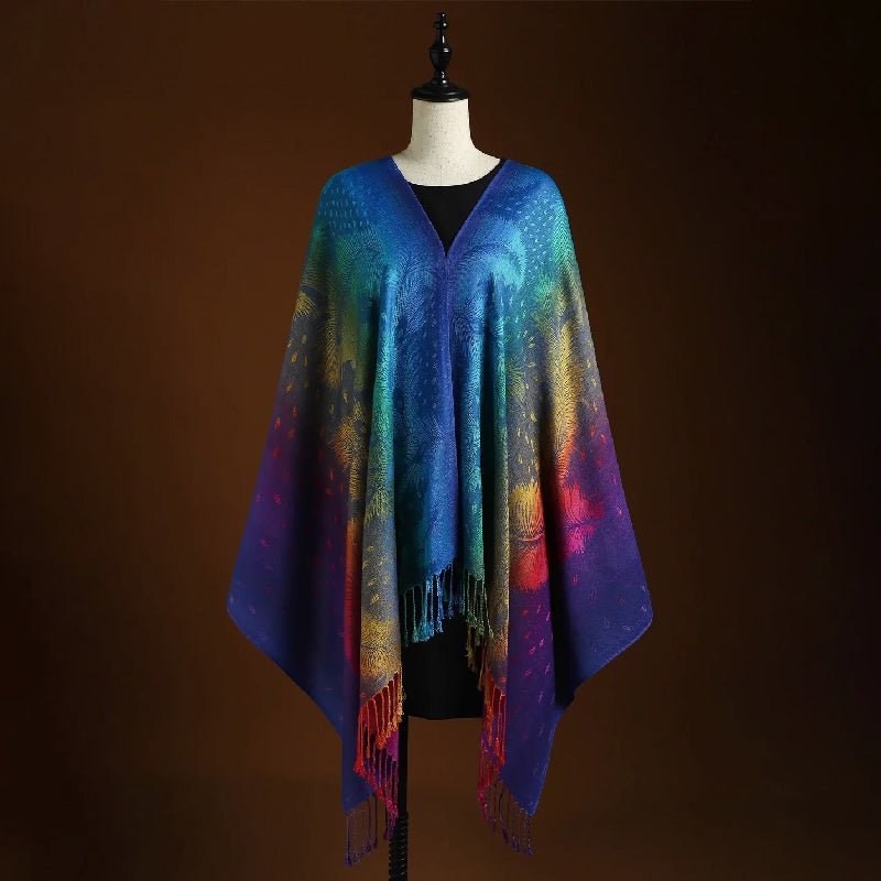 Women's Peacock Pattern Bohemian Fringe Shawl Wrap