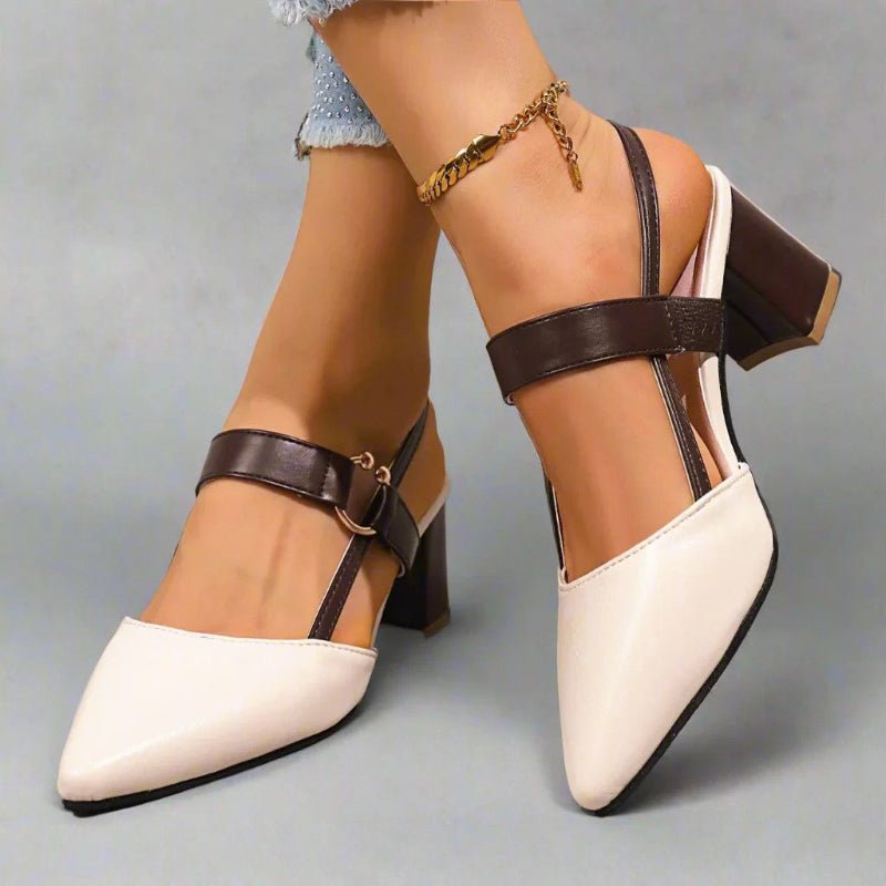 Women's Pointed-Toe Block-Heel Slingback Pumps with Buckle Strap