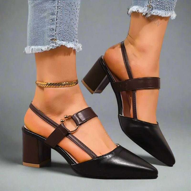 Women's Pointed-Toe Block-Heel Slingback Pumps with Buckle Strap