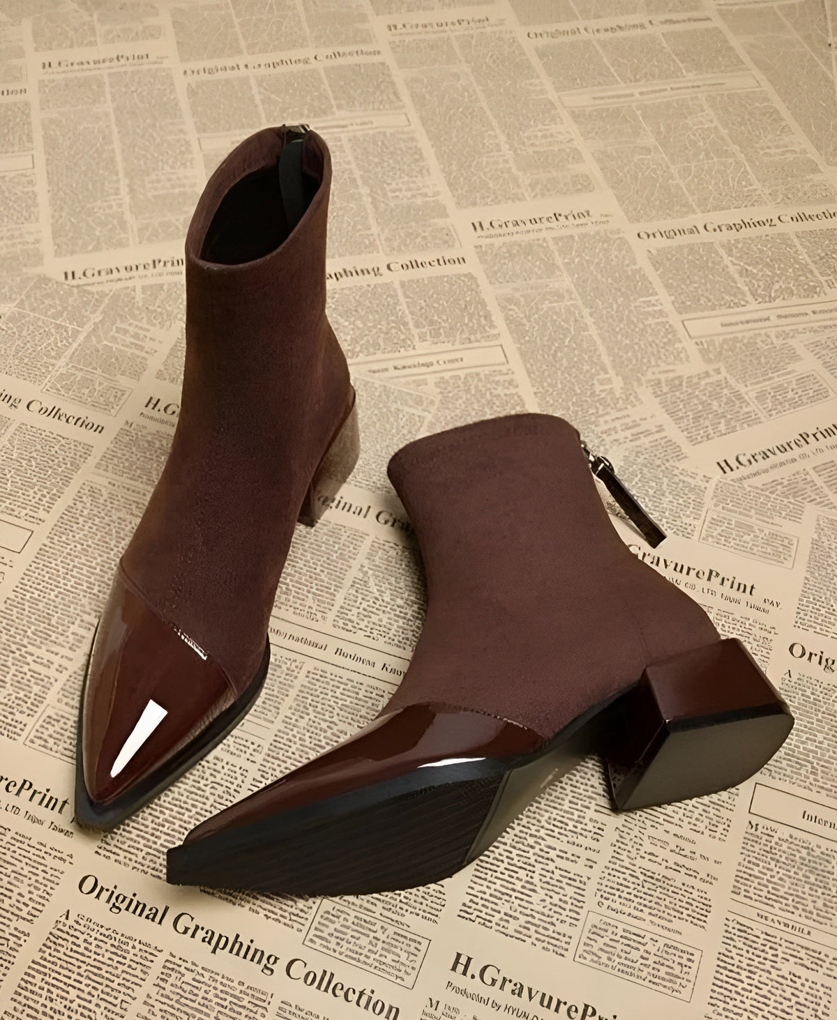 Women's Pointed-Toe Block Heel Zip-Up Ankle Boots