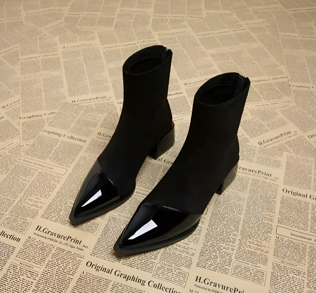 Women's Pointed-Toe Block Heel Zip-Up Ankle Boots