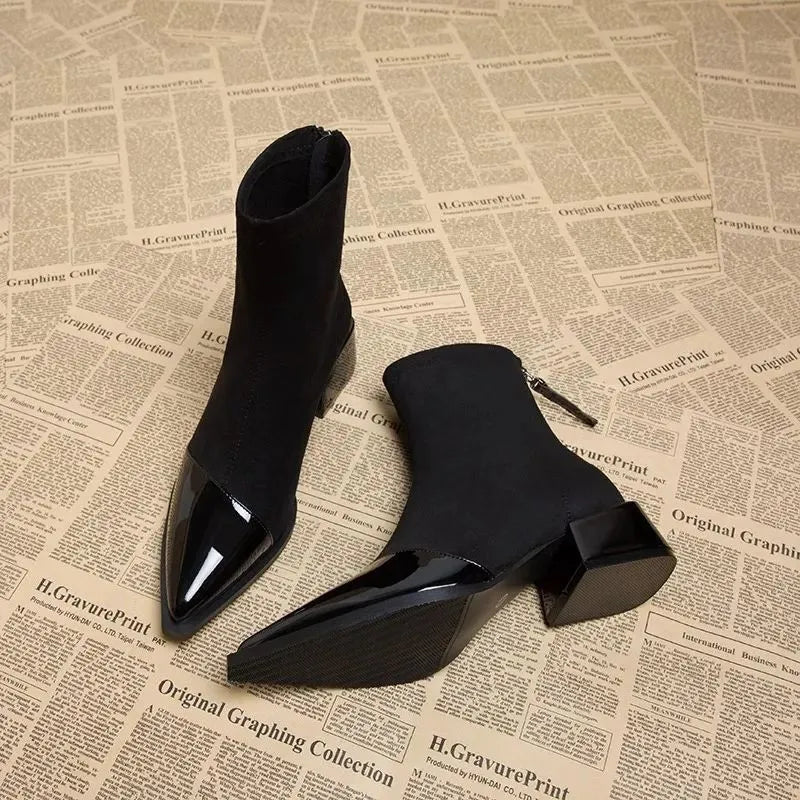 Women's Pointed-Toe Block Heel Zip-Up Ankle Boots
