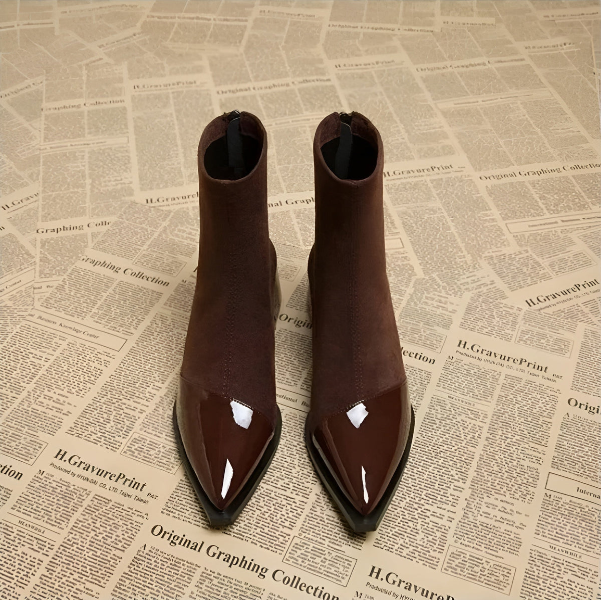 Women's Pointed-Toe Block Heel Zip-Up Ankle Boots