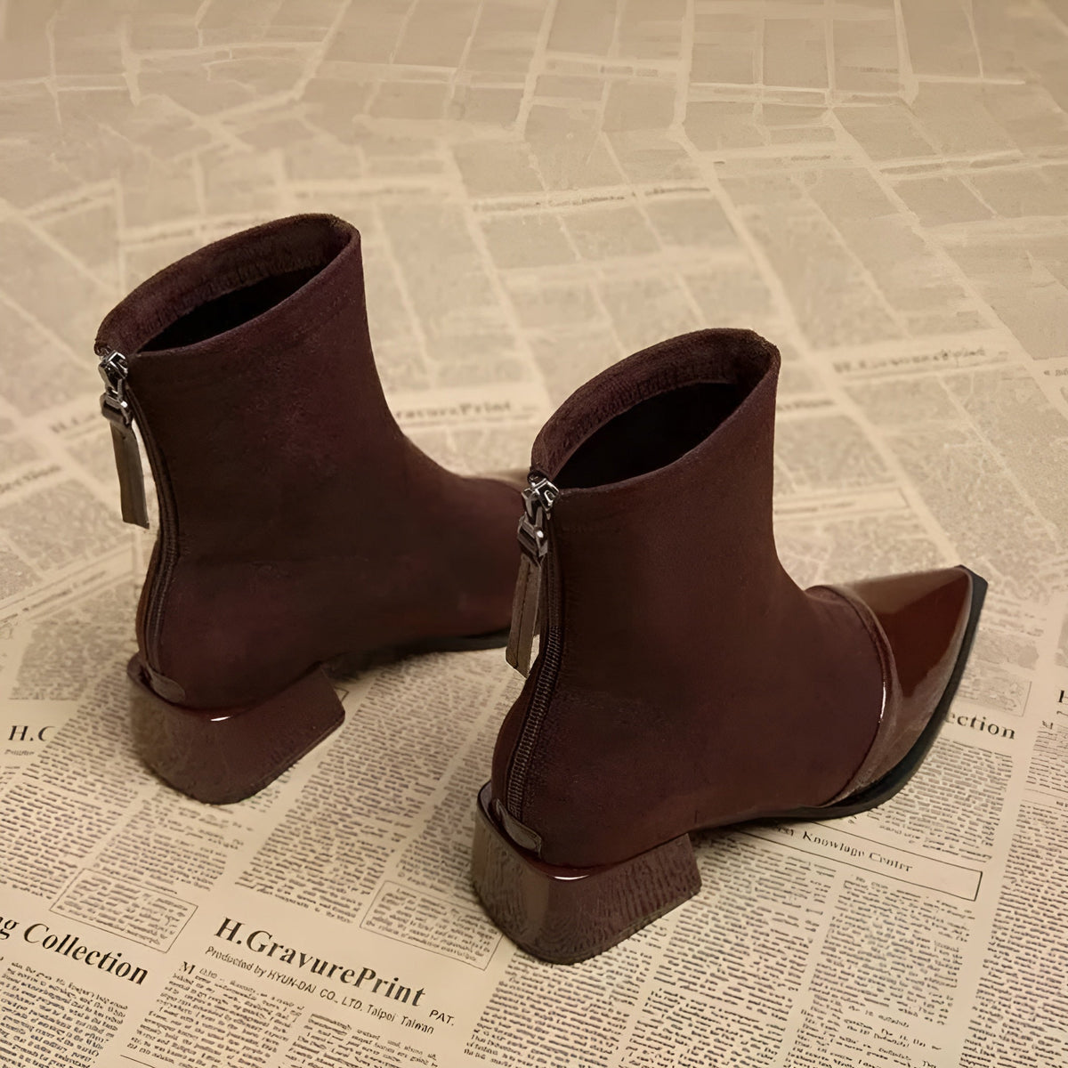 Women's Pointed-Toe Block Heel Zip-Up Ankle Boots