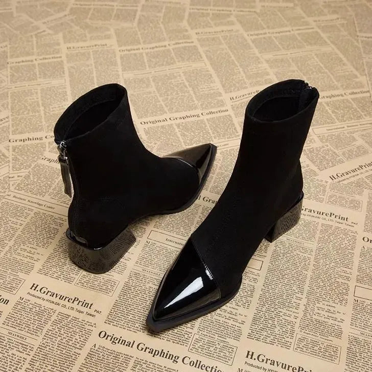 Women's Pointed-Toe Block Heel Zip-Up Ankle Boots