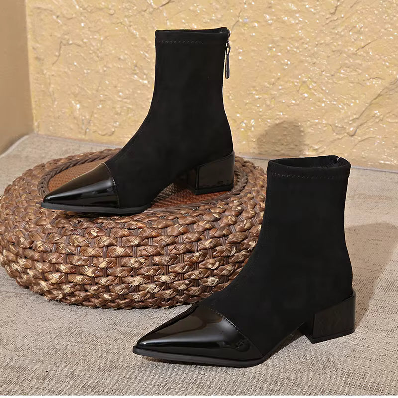 Women's Pointed-Toe Block Heel Zip-Up Ankle Boots