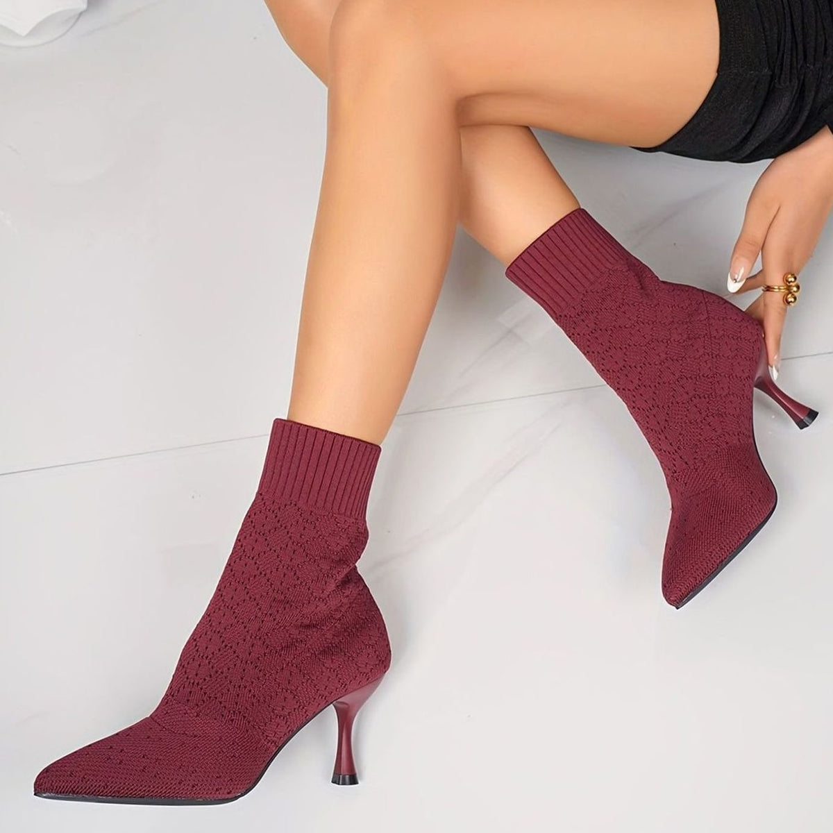 Women's Pointed-Toe Knit Sock Stiletto Ankle Boots