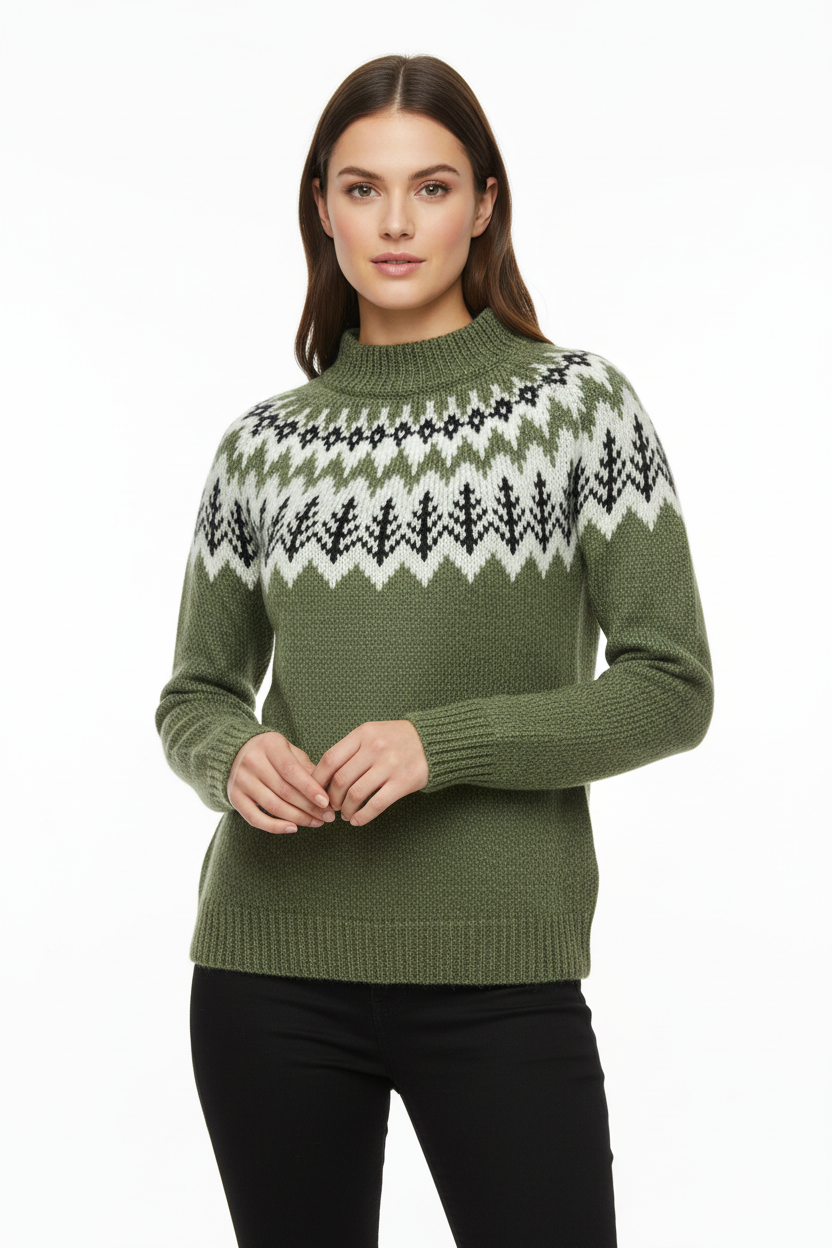 Women's Regular Fit Fair Isle Christmas Sweater with Nordic Pattern