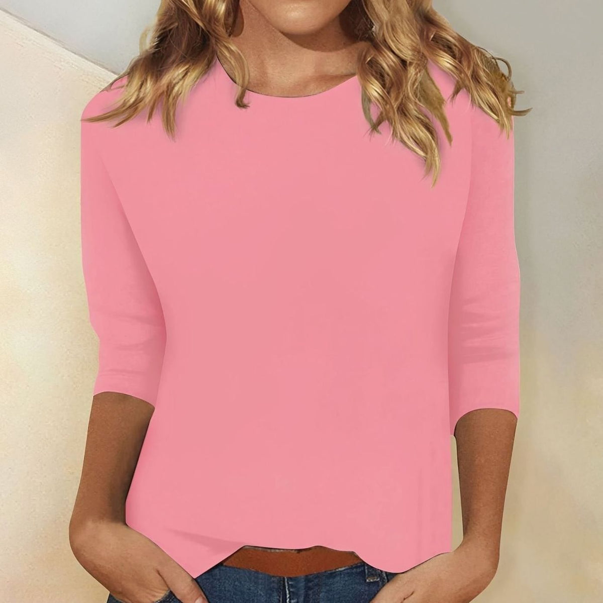 Women's Relaxed-Fit 3/4 Sleeve Crew Neck Casual Top