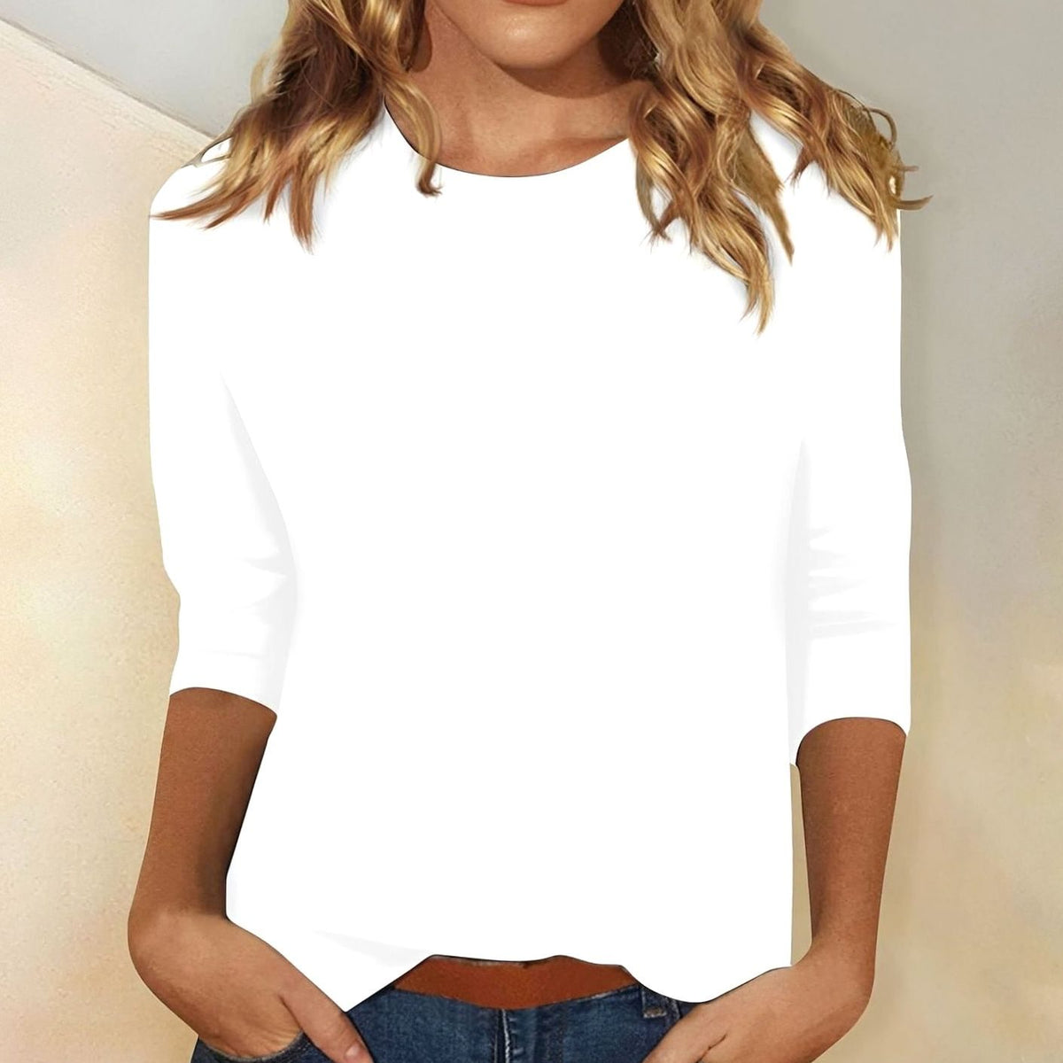 Women's Relaxed-Fit 3/4 Sleeve Crew Neck Casual Top