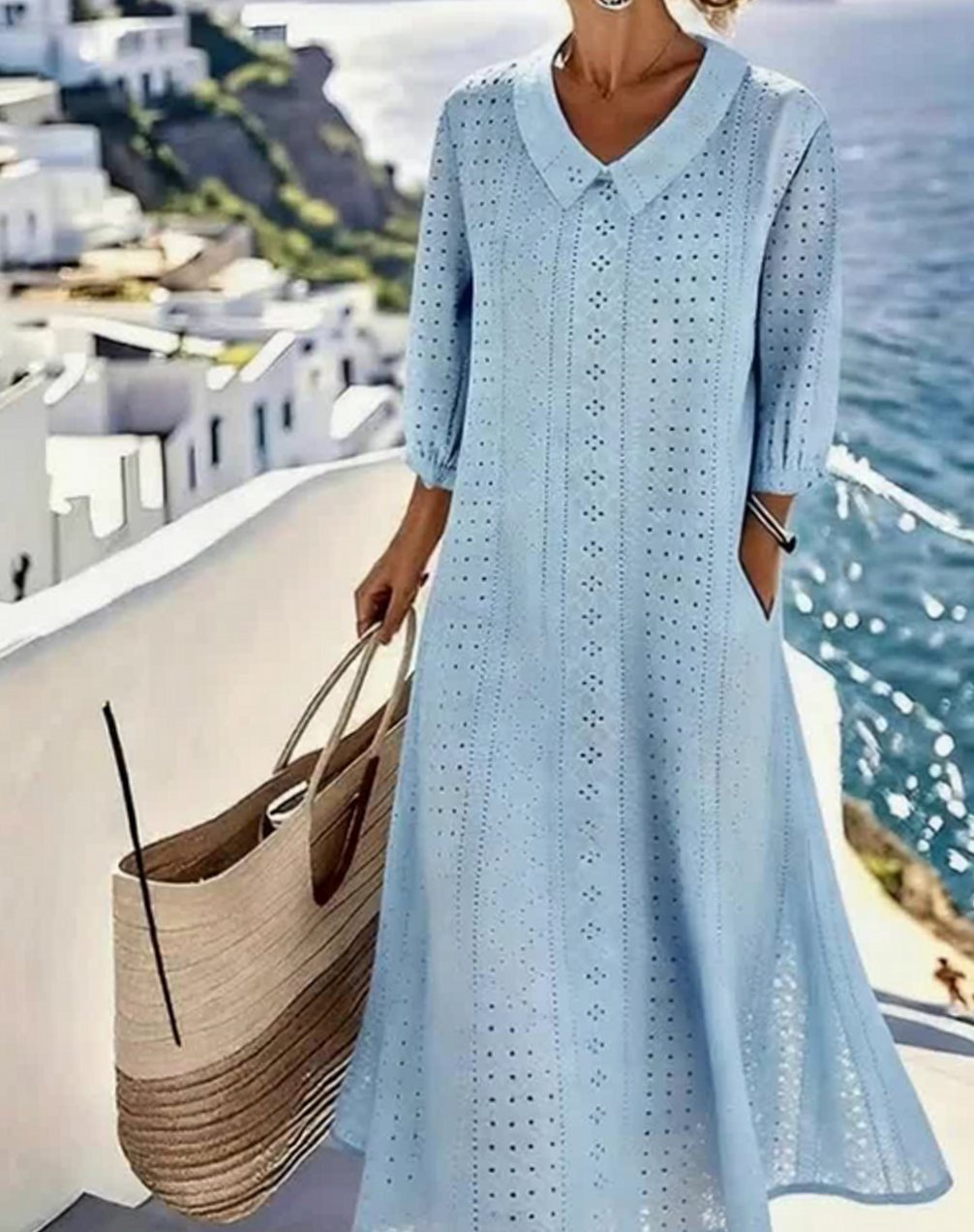 Women's Relaxed-Fit Eyelet Cutout Midi Dress