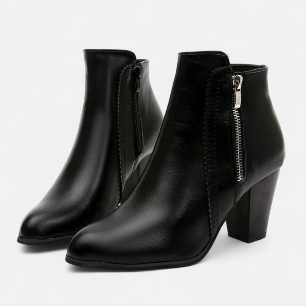 Women's Retro Ankle Boots with Chunky Heel & Zipper Detail