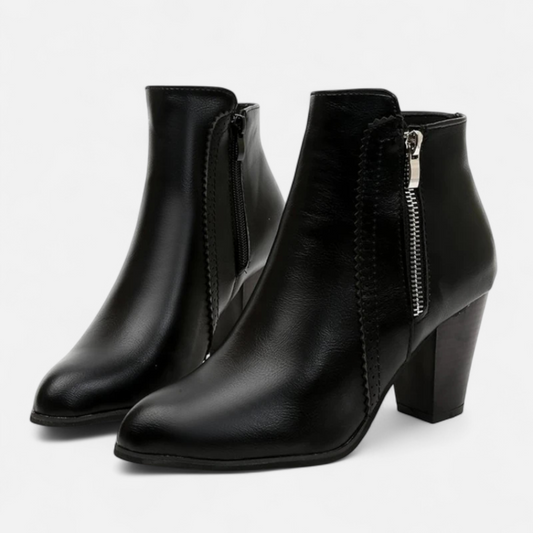 Women's Retro Ankle Boots with Chunky Heel & Zipper Detail
