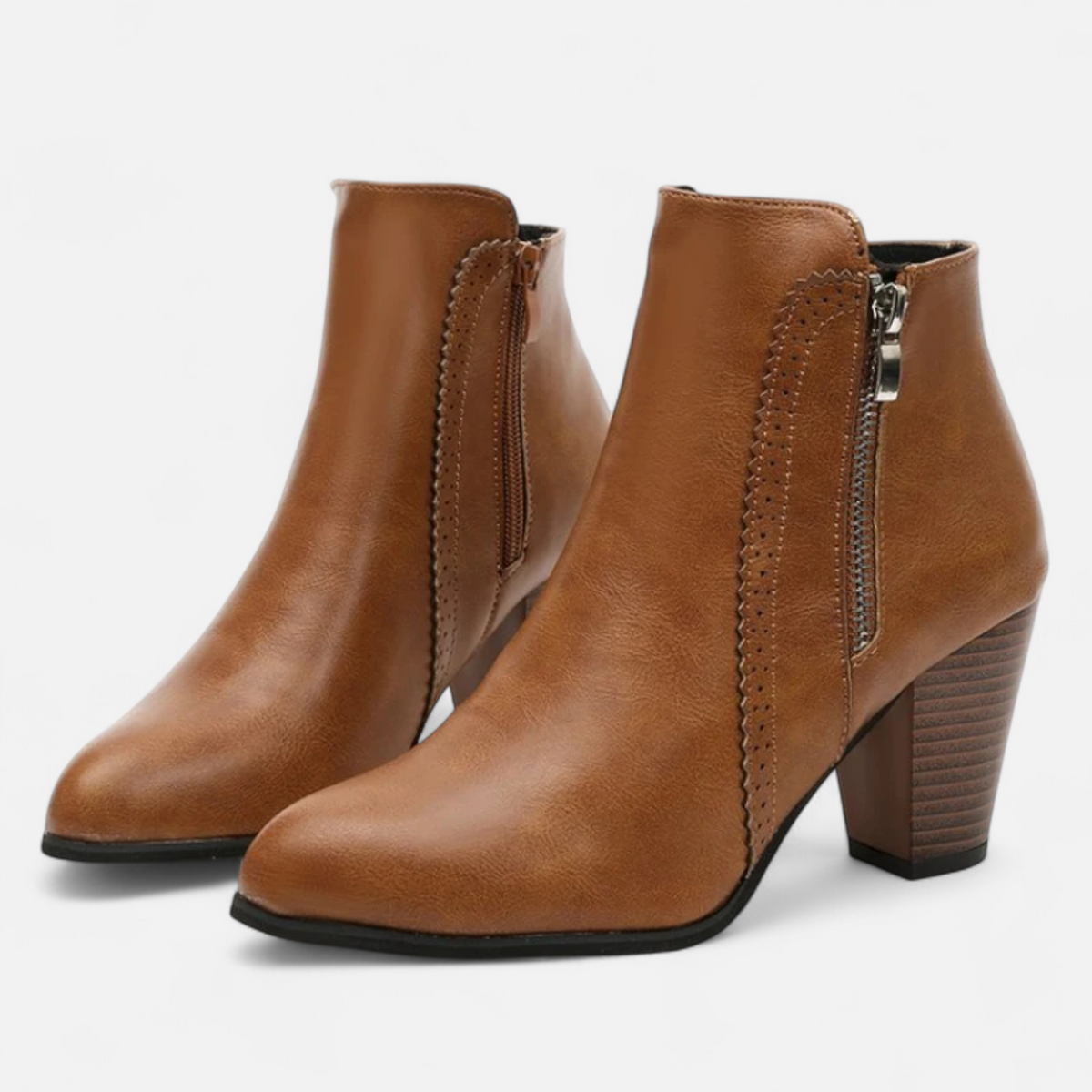 Women's Retro Ankle Boots with Chunky Heel & Zipper Detail