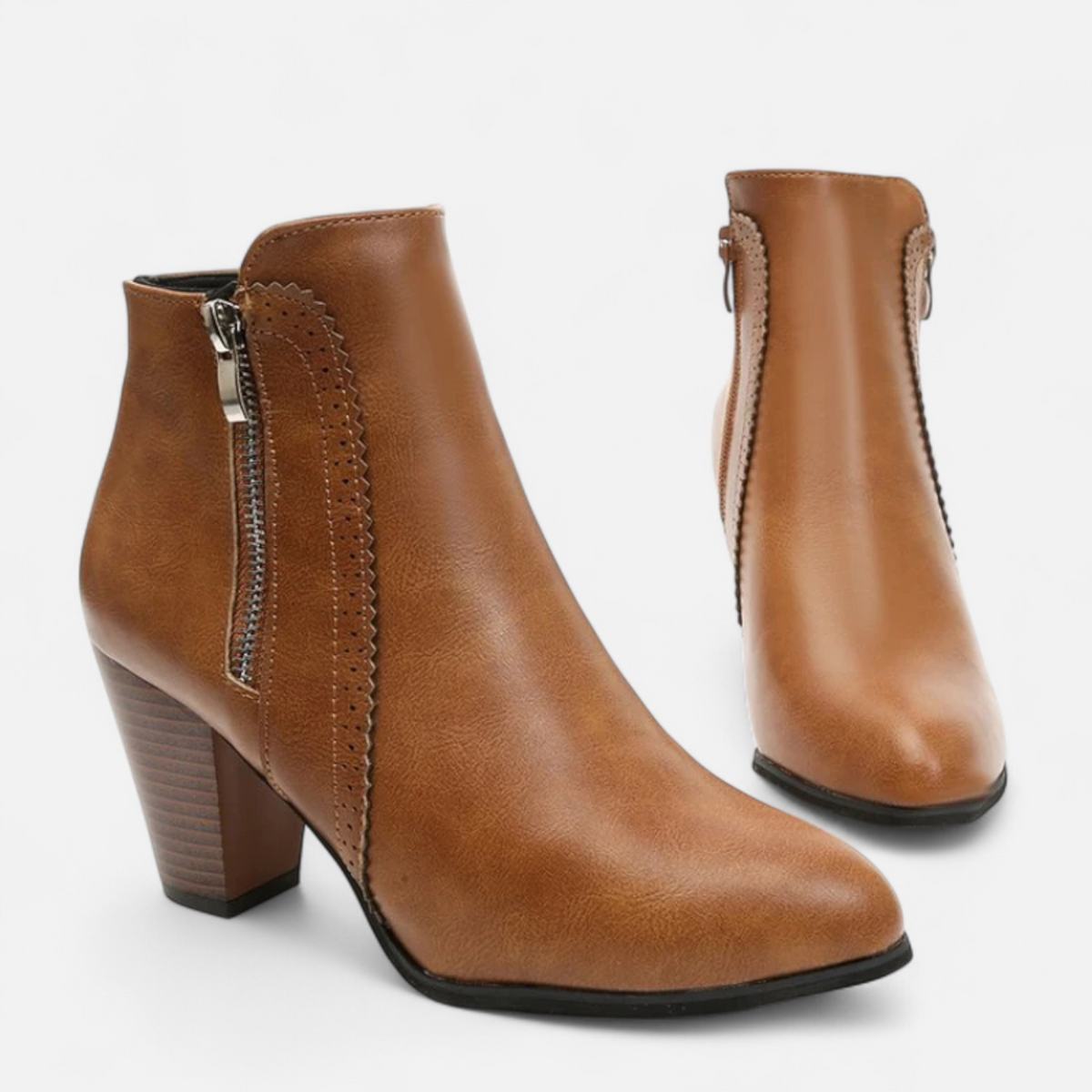 Women's Retro Ankle Boots with Chunky Heel & Zipper Detail