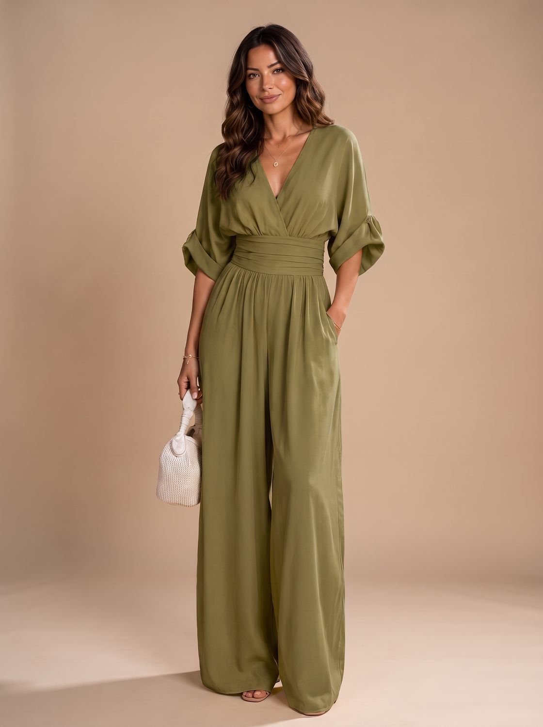 Women's Retro V-Neck Wide-Leg Jumpsuit