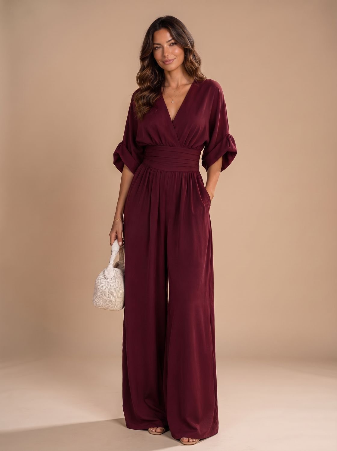 Women's Retro V-Neck Wide-Leg Jumpsuit