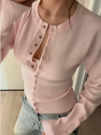 Women's Ribbed Knit Cardigan | Fitted Button-Up Knitted Cardigan | Soft Long-Sleeve Everyday Casual Office Style