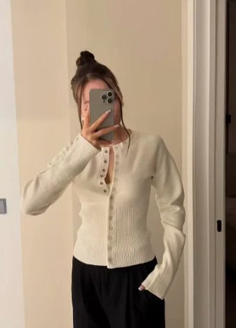Women's Ribbed Knit Cardigan | Fitted Button-Up Knitted Cardigan | Soft Long-Sleeve Everyday Casual Office Style