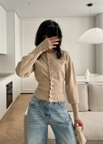 Women's Ribbed Knit Cardigan | Fitted Button-Up Knitted Cardigan | Soft Long-Sleeve Everyday Casual Office Style