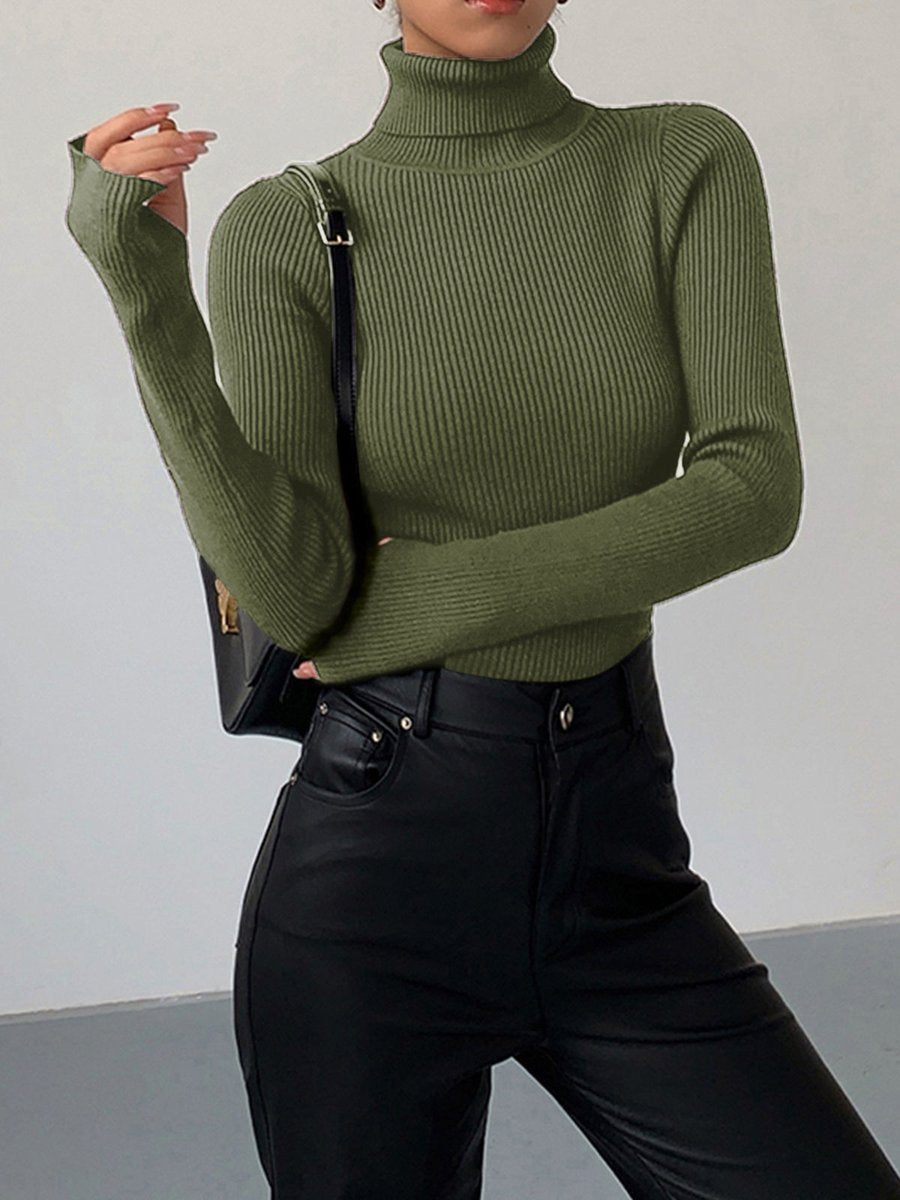 Women's Ribbed Turtleneck Lightweight Knit Sweater