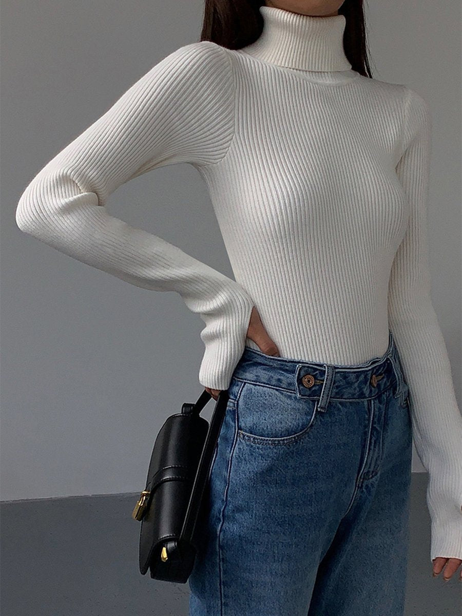 Women's Ribbed Turtleneck Lightweight Knit Sweater