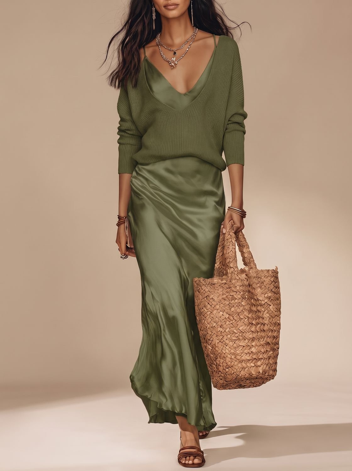 Women's Satin V-Neck Slip Maxi Dress