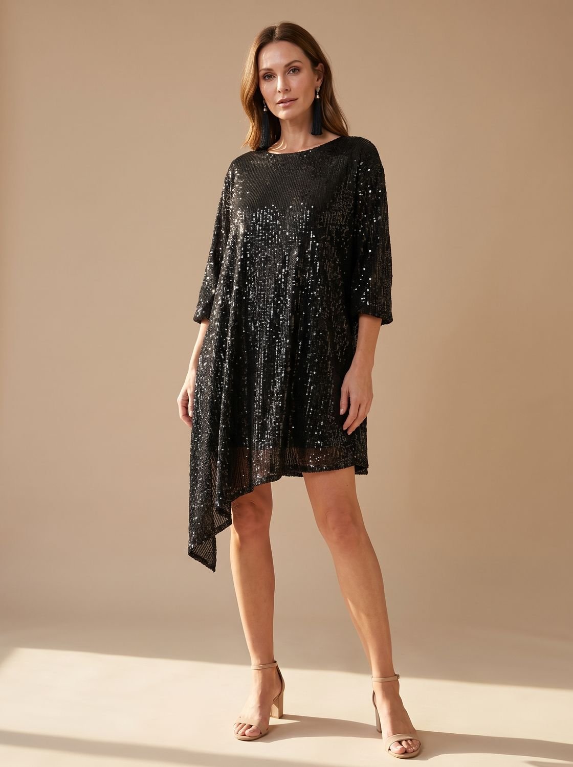 Women's Sequin Asymmetric Draped Mini Dress