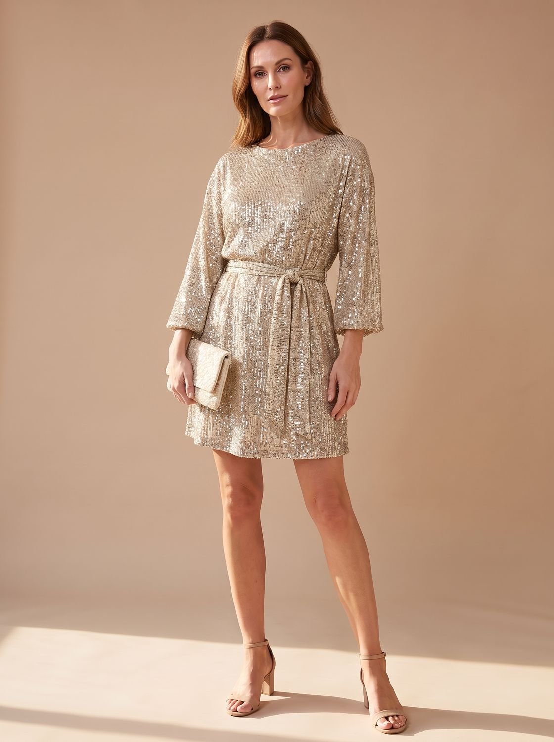 Women's Sequin Asymmetric Draped Mini Dress