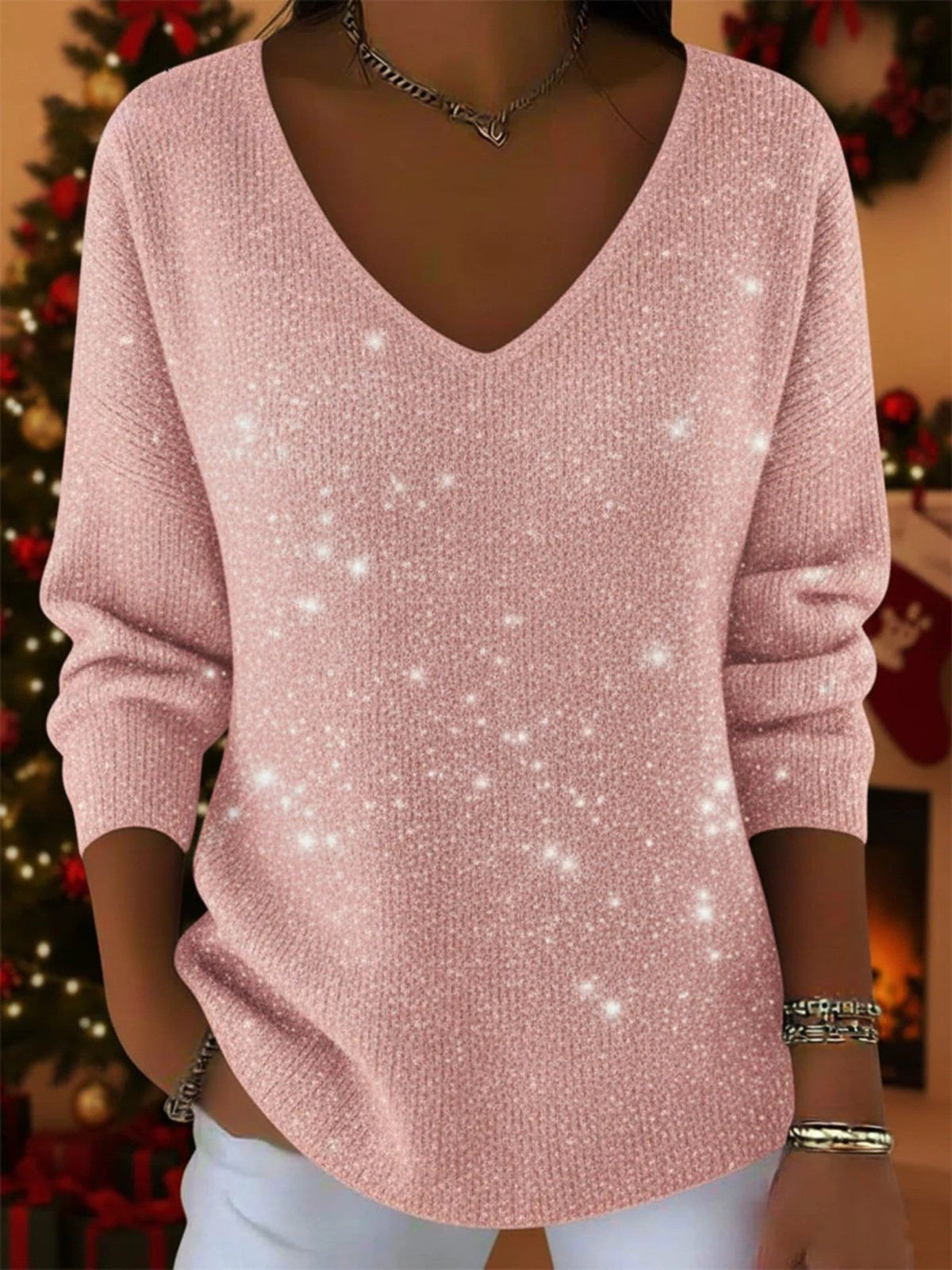 Women's Sequin V-Neck Christmas Sweater