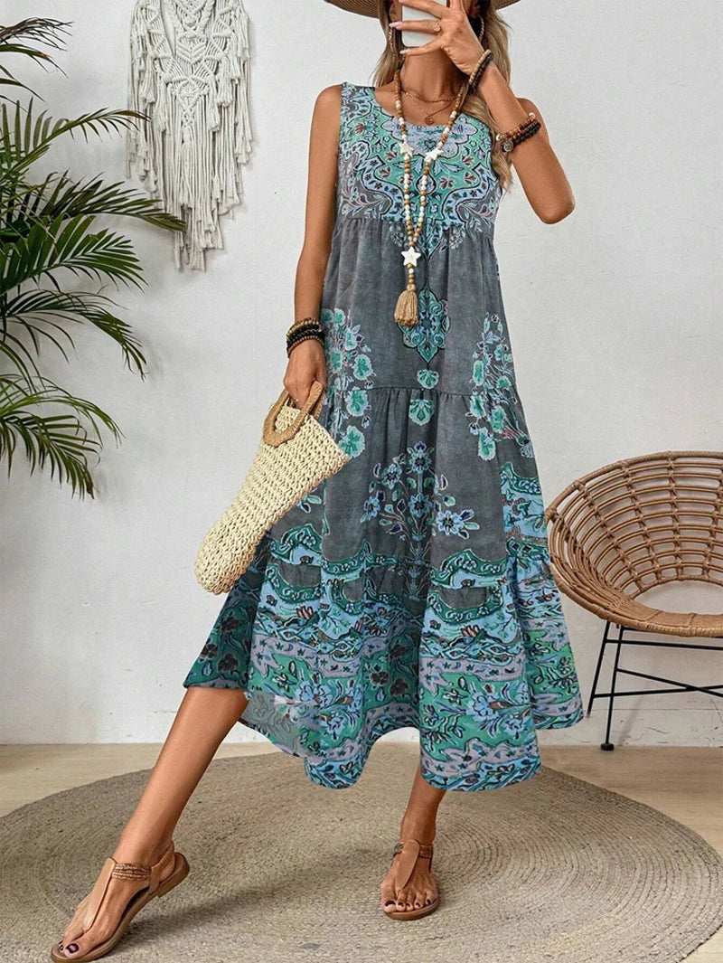 Women's Sleeveless Boho Maxi Dress