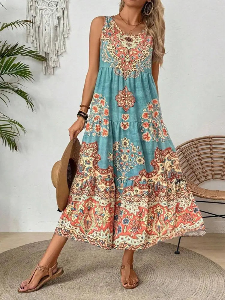 Women's Sleeveless Boho Maxi Dress
