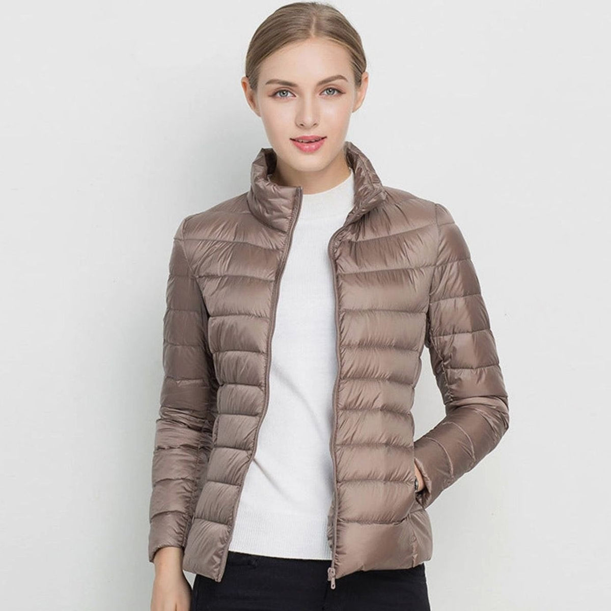 Women's Slim-Fit Lightweight Puffer Winter Coat with Stand Collar