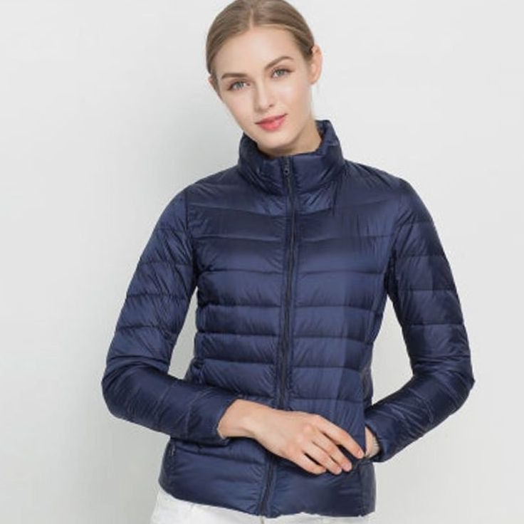 Women's Slim-Fit Lightweight Puffer Winter Coat with Stand Collar
