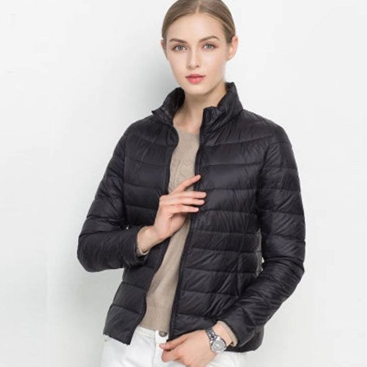Women's Slim-Fit Lightweight Puffer Winter Coat with Stand Collar