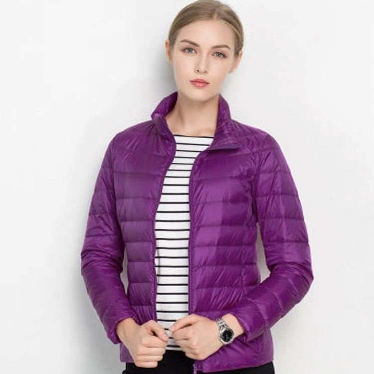 Women's Slim-Fit Lightweight Puffer Winter Coat with Stand Collar