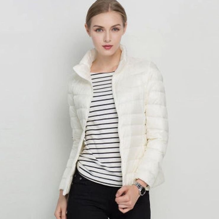 Women's Slim-Fit Lightweight Puffer Winter Coat with Stand Collar