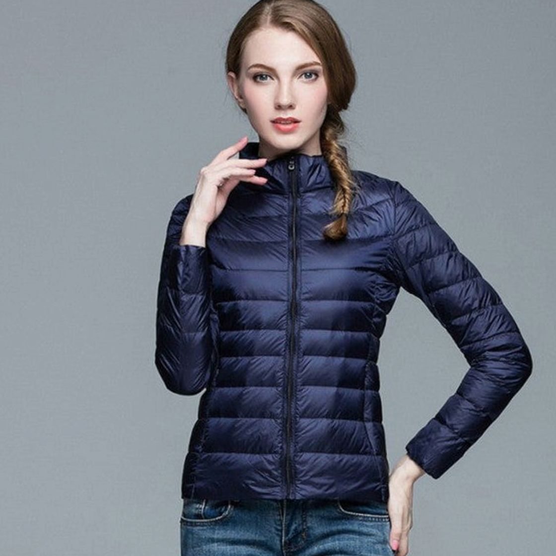 Women's Slim-Fit Lightweight Puffer Winter Coat with Stand Collar