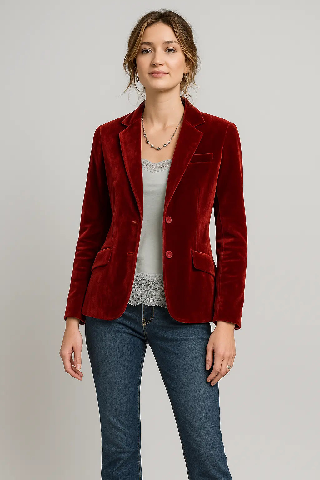 Women's Slim-Fit Velvet Blazer with Lapels