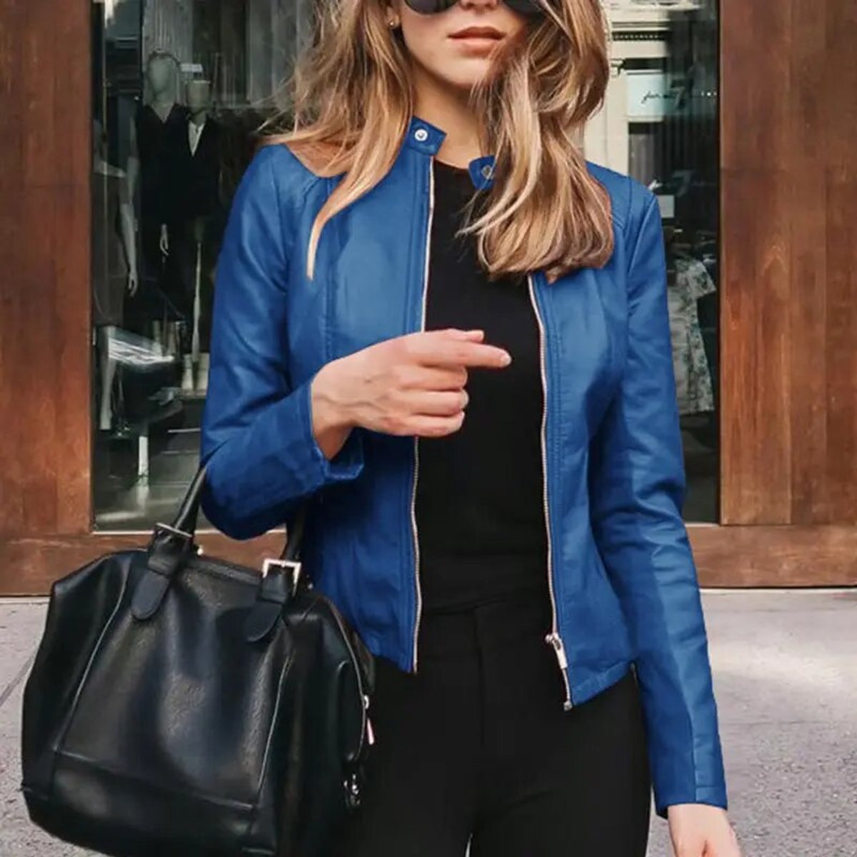 Women's Slim-Fit Zip-Up Faux Leather Jacket