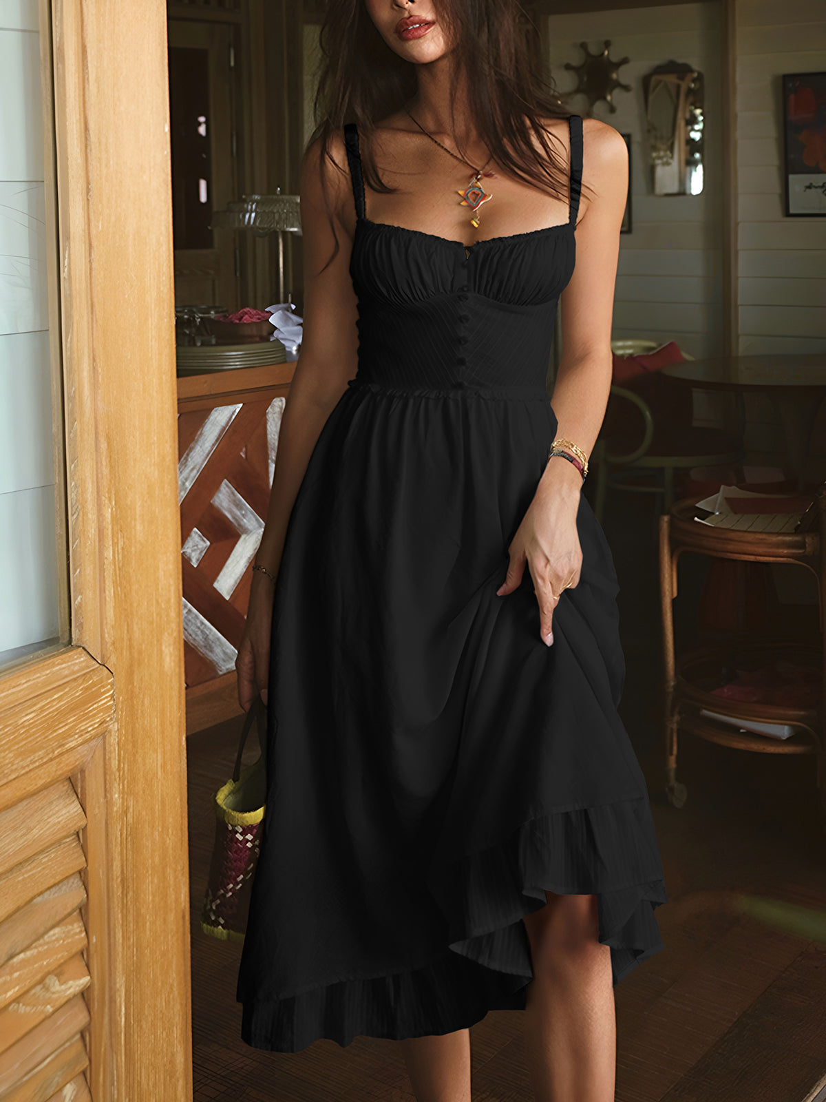 Women’s Smocked Spaghetti Strap Midi Summer Dress
