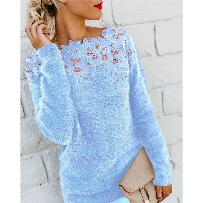 Women's Soft and Elegant Floral Pattern Knit Sweater