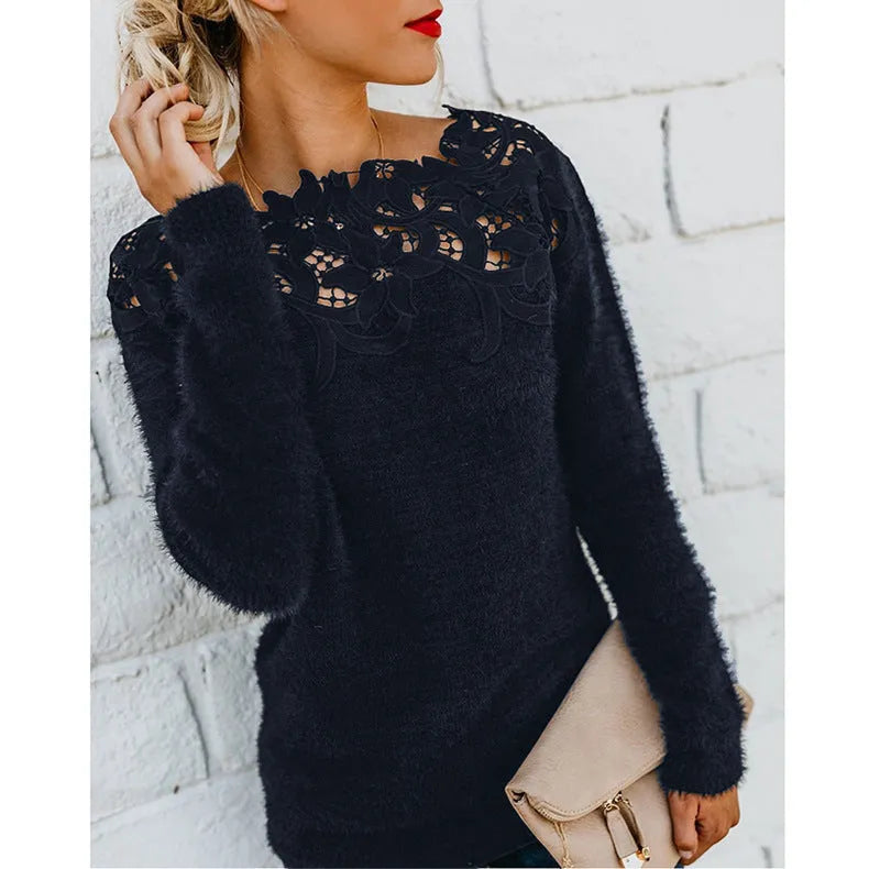 Women's Soft and Elegant Floral Pattern Knit Sweater