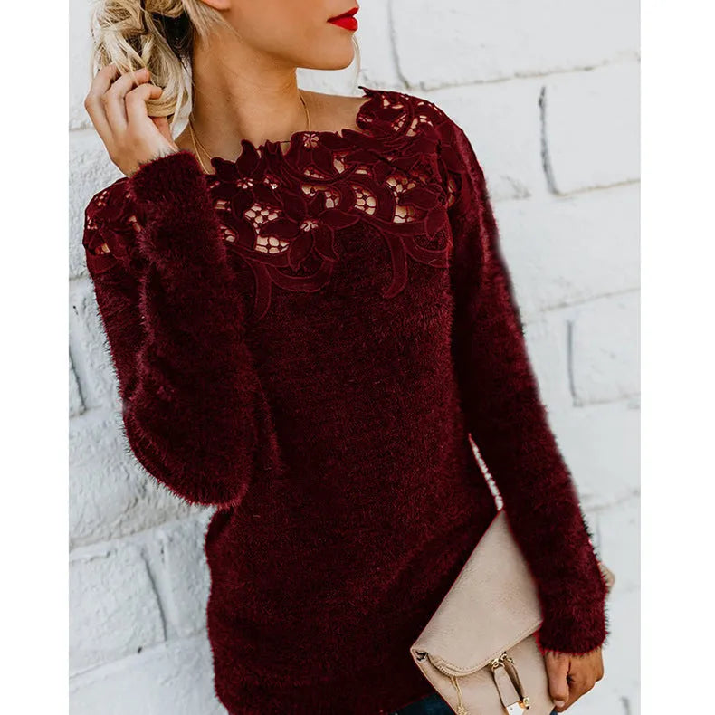 Women's Soft and Elegant Floral Pattern Knit Sweater