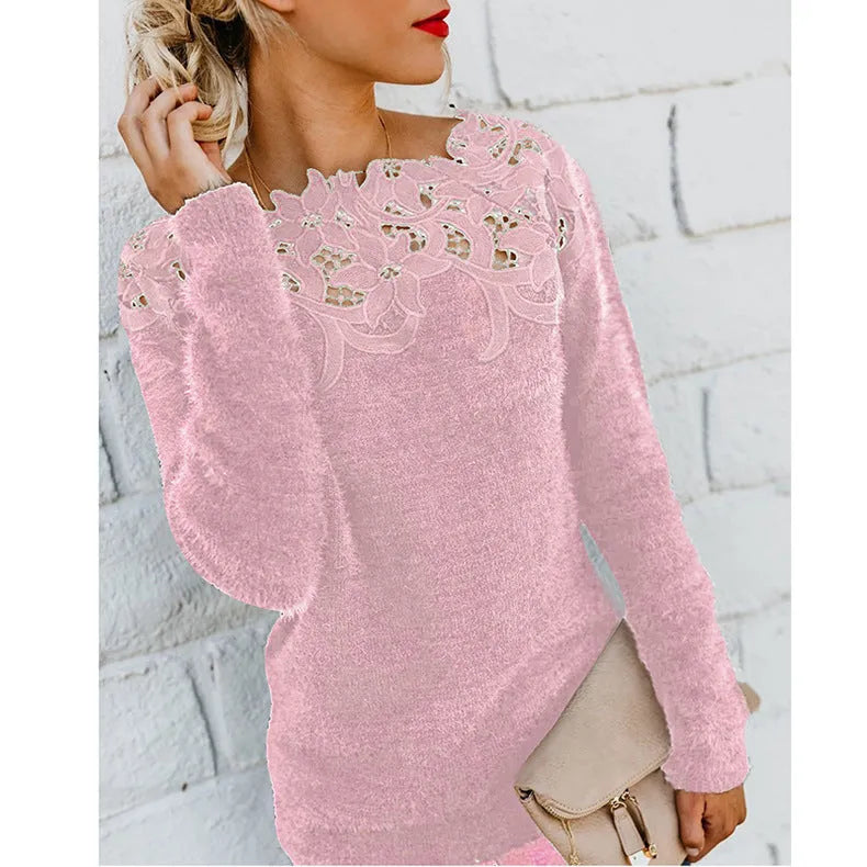 Women's Soft and Elegant Floral Pattern Knit Sweater